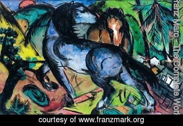 Franz Marc - Zwei Grosse Pferde In Landschaft (Two Large Horses In A Landscape)