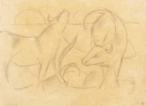 Zwei Kahe mit aufgehender Sonne