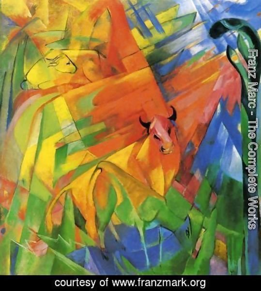 Franz Marc - Animals In Landscape Aka Painting With Bulls