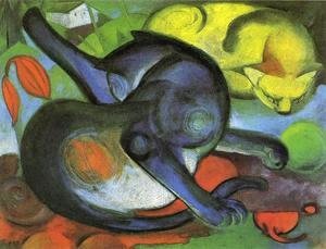Franz Marc - Two Cats  Blue And Yellow
