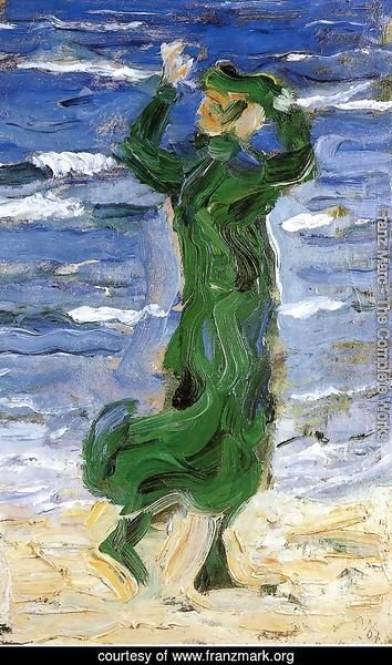 Woman In The Wind By The Sea